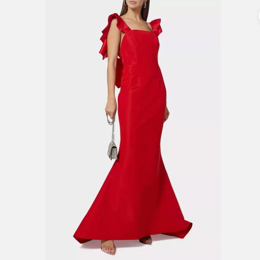 Alexia María Amelie Silk Ruffled Bow-Back Mermaid Gown Size 12 - Picture 3 of 12